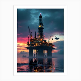 Oil Rig At Sunset Poster Canvas Wall Room Decor Art Print