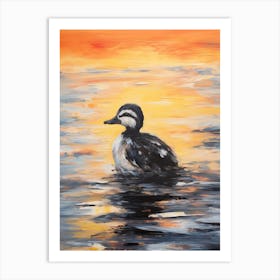 Duckling At Sunset Brushstroke Painting Art Print