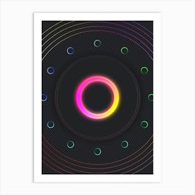 Neon Geometric Glyph in Pink and Yellow Circle Array on Black n.0468 1 Art Print