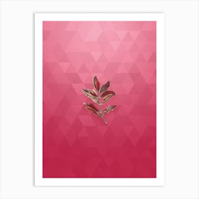 Vintage Buxus Colchica Twig Botanical in Gold on Viva Magenta n.0915 Art Print