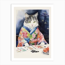 Japanese Cat Playing Cards 1 Art Print