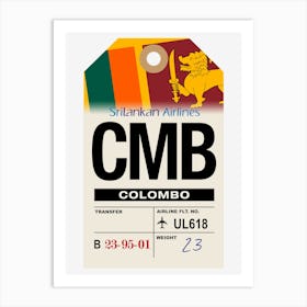 Colombo (CMB) Sri Lanka Vintage Airline Luggage Tag Art Print