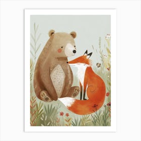 Sloth Bear And A Fox Storybook Illustration 4 Art Print