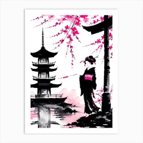 Traditional Japanese Art Style Geisha Girl 21 Art Print