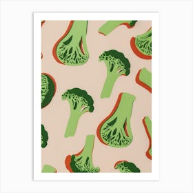 Broccoli Pink & Green Pattern 2 Art Print