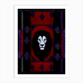 African Quilting Inspired Art of Lion Folk Art, Poetic Red And Black Art, 1398 Art Print