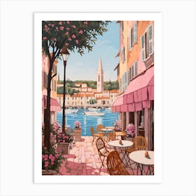 Saint Tropez France 2 Vintage Pink Travel Illustration Art Print