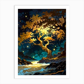 Night Landscape With A Tree Art Print