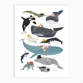 Whales In Hats Art Print