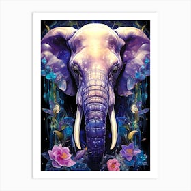 Elephant With Flowers Art Print