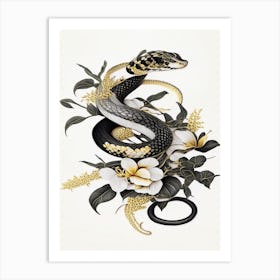 Banded Krait Snake Gold And Black Art Print