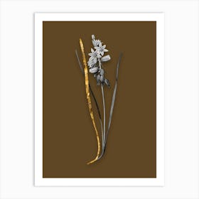 Vintage Drooping StarofBethlehem Black and White Gold Leaf Floral Art on Coffee Brown n.0129 Art Print