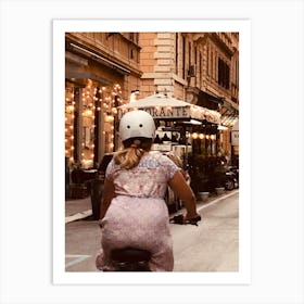 Woman Riding A Bike In Rome Art Print