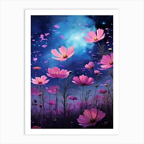 Cosmos Wildflower With Starry Sky, South Western Style (1) Art Print