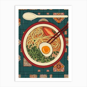 Ramen With Boiled Eggs On A Tiled Background 1 Art Print