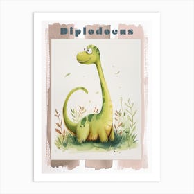 Cute Green Diplodocus Dinosaur Poster Art Print