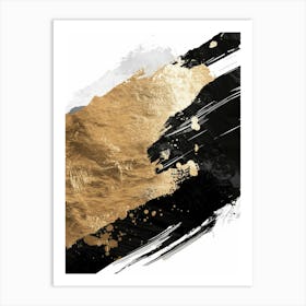 Gold And Black Paint Brush Strokes Art Print