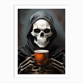 Skeleton Drinking Coffee Art Print