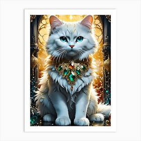 White Cat With Jewels Art Print