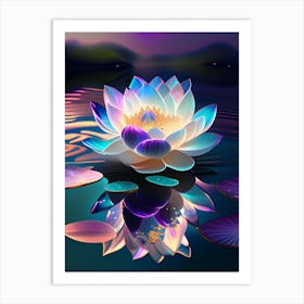 Blooming Lotus Flower In Lake Holographic 1 Art Print