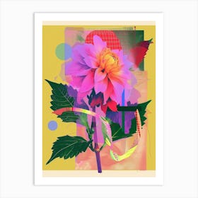 Dahlia 2 Neon Flower Collage Art Print