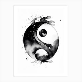 Black And White Yin and Yang Watercolour Art Print