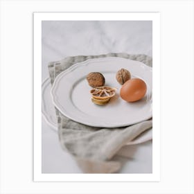 White Plate With Nuts And Eggs Art Print