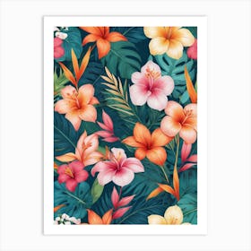 Seamless Tropical Floral Pattern 1 Art Print