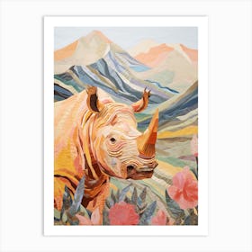 Colourful Patchwork Rhino 5 Art Print