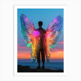 "Neon Glow: Person with Wings" Art Print