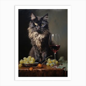 Cat With Grapes Art Print