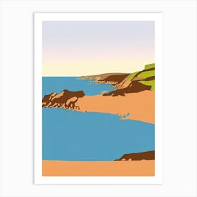 Barafundle Bay Beach Pembrokeshire Wales Midcentury Art Print