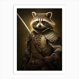 Vintage Portrait Of A Honduran Raccoon Dressed As A Knight 1 Art Print