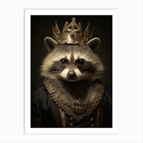 Vintage Portrait Of A Guadeloupe Raccoon Wearing A Crown 4 Art Print