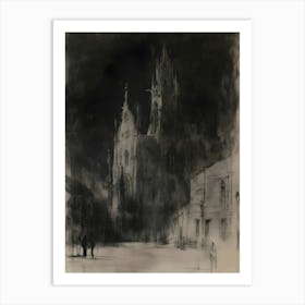 Dark Gothic Cathedral At Night Art Print