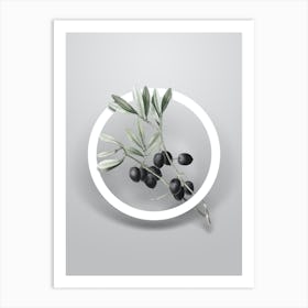 Vintage Olive Tree Branch Minimalist Flower Geometric Circle on Soft Gray n.0099 Art Print