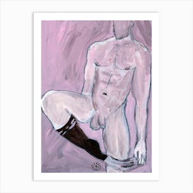 Man In A High Sock - male nude homoerotic gay art man painting Art Print