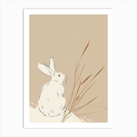 Rabbit In Grass - Boho, Line Art Art Print