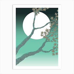 Moon And Tree At Night Art Print