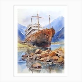 Titanic Ship Wreck Watercolour 1 Art Print