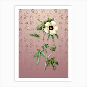 Vintage Venice Mallow Botanical on Dusty Pink Pattern n.0357 Art Print