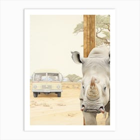 Rhino With A Safari Car 3 Art Print