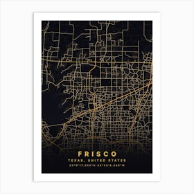 Frisco Texas USA Black And Gold Map Art Print