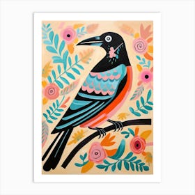 Pink Scandi Magpie 5 Art Print