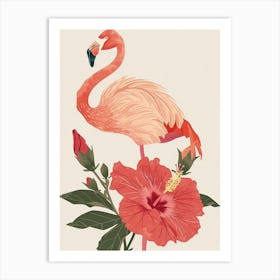 Jamess Flamingo And Hibiscus Minimalist Illustration 4 Art Print