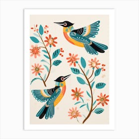 Folk Style Bird Painting Kingfisher 3 Art Print