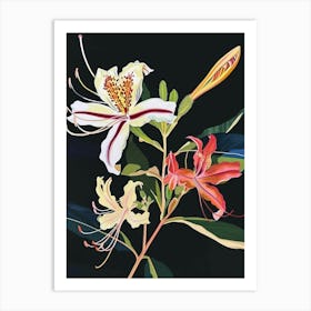 Neon Flowers On Black Honeysuckle 2 Art Print