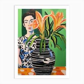 Woman With A Lily Art Print