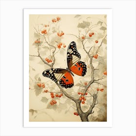 Butterflies In The Branches Japanese Style Painting 4 Art Print