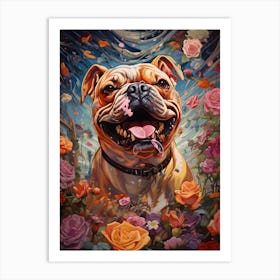 Bulldog In Roses Art Print